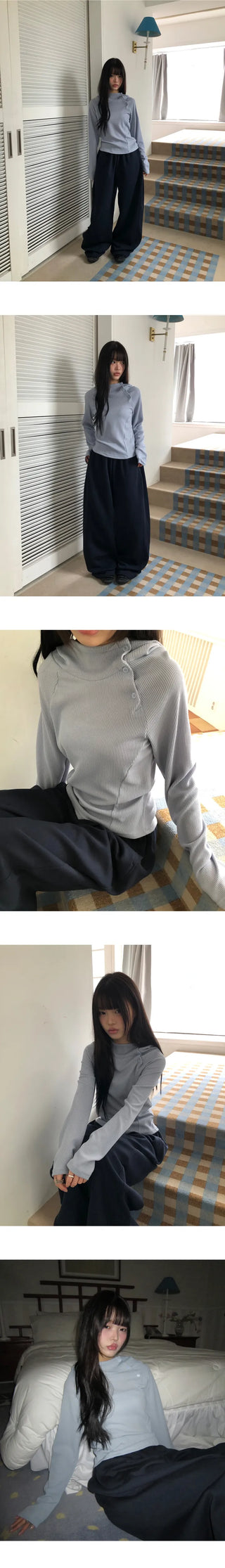 Tern High-Neck Hooded Button Long-Sleeve T-Shirt