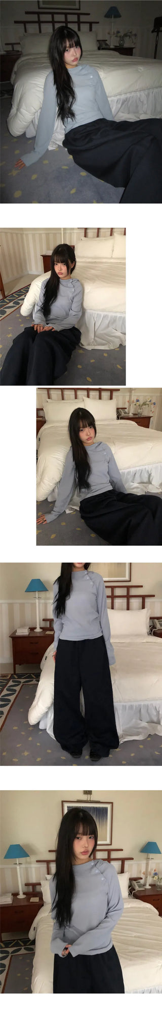 Tern High-Neck Hooded Button Long-Sleeve T-Shirt