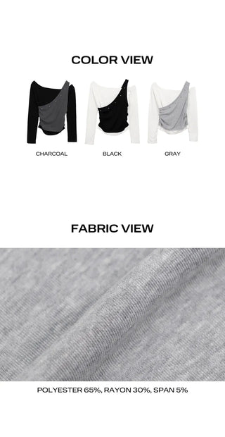 Linshu Studded Color Block Fleece Long Sleeve T-shirt