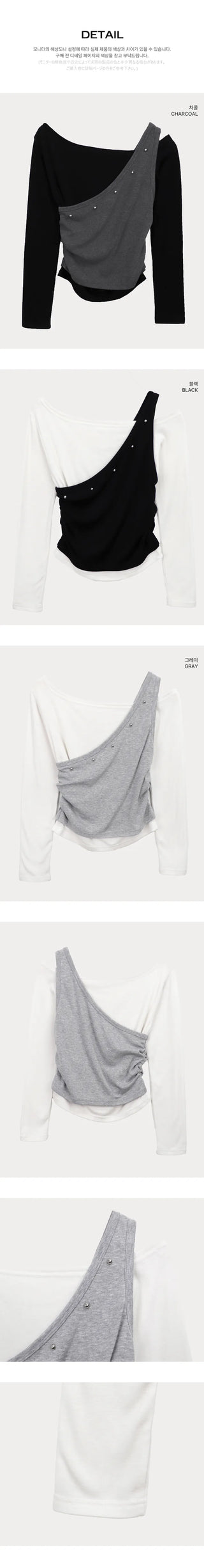 Linshu Studded Color Block Fleece Long Sleeve T-shirt