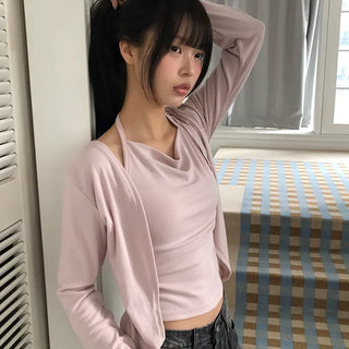 Miem Layered Halter Sleeveless Cardigan