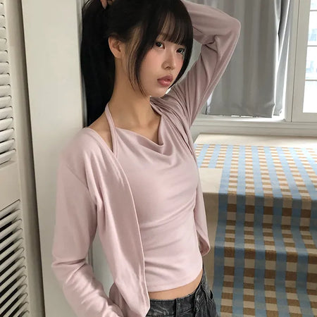Miem Layered Halter Sleeveless Cardigan
