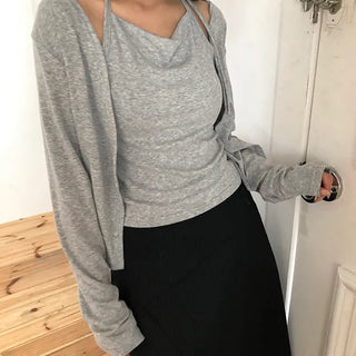 Miem Layered Halter Sleeveless Cardigan