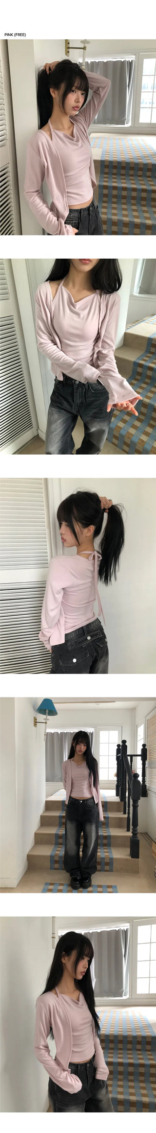 Miem Layered Halter Sleeveless Cardigan