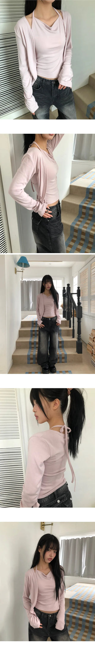 Miem Layered Halter Sleeveless Cardigan