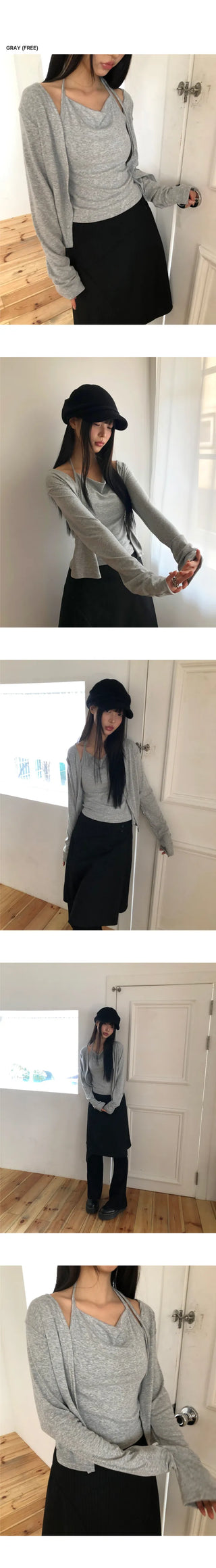 Miem Layered Halter Sleeveless Cardigan