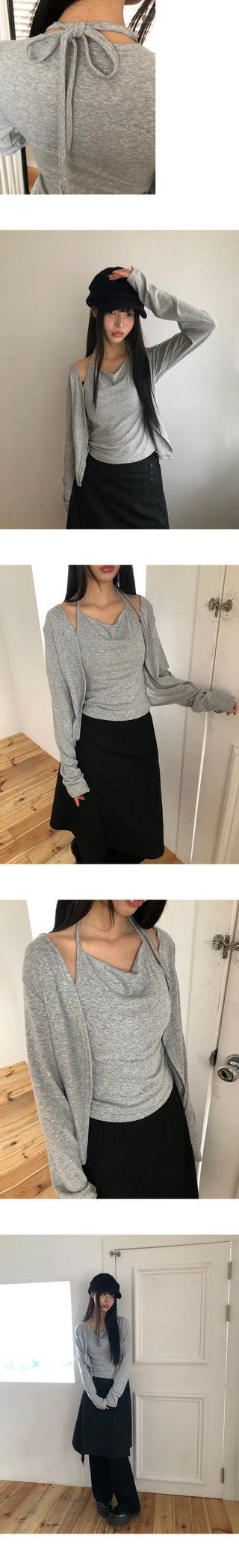 Miem Layered Halter Sleeveless Cardigan