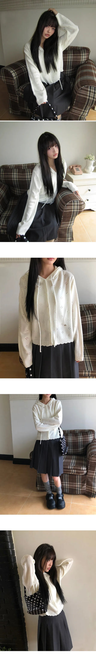 Marmel Punching Hooded Knit Cardigan