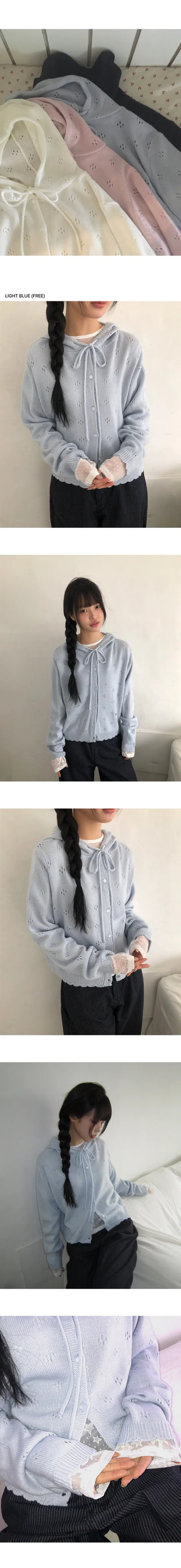 Marmel Punching Hooded Knit Cardigan