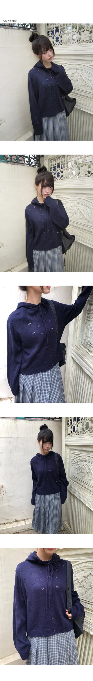 Marmel Punching Hooded Knit Cardigan