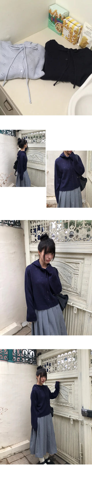 Marmel Punching Hooded Knit Cardigan