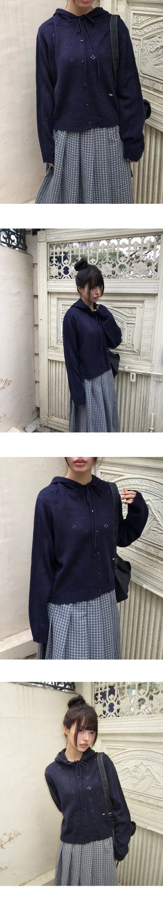 Marmel Punching Hooded Knit Cardigan