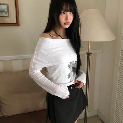 Bellan Shirred Off-Shoulder Long Sleeve T-shirt