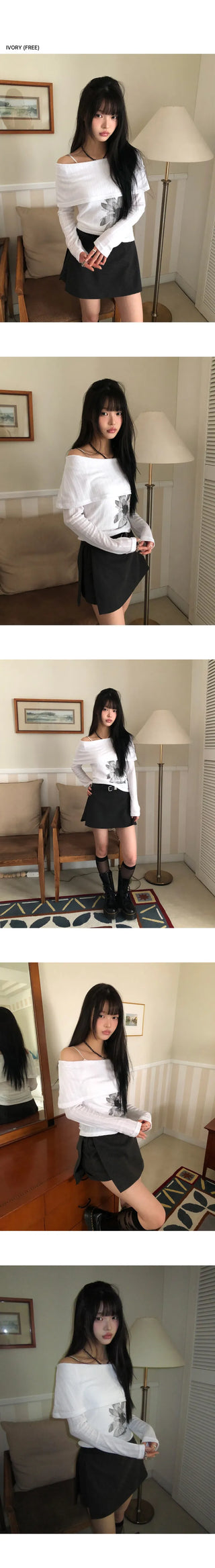 Bellan Shirred Off-Shoulder Long Sleeve T-shirt