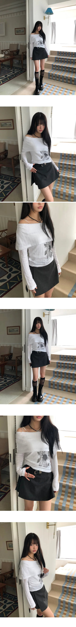 Bellan Shirred Off-Shoulder Long Sleeve T-shirt