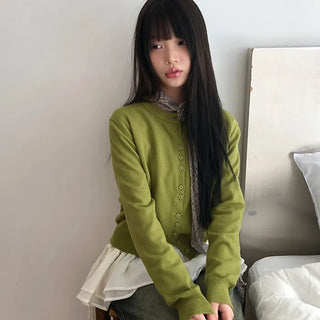 Rodun Button Detail Round Neck Knit Cardigan