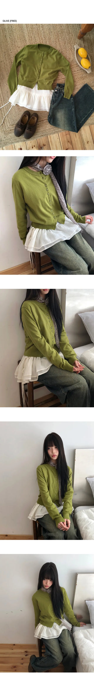Rodun Button Detail Round Neck Knit Cardigan