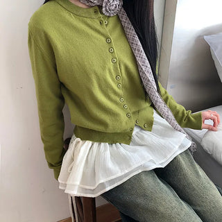 Rodun Button Detail Round Neck Knit Cardigan