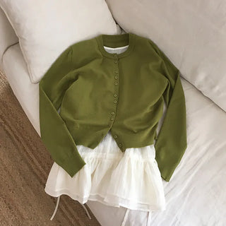 Rodun Button Detail Round Neck Knit Cardigan