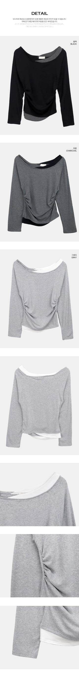 Elang Color Block Shirred One-Shoulder Long Sleeve T-shirt
