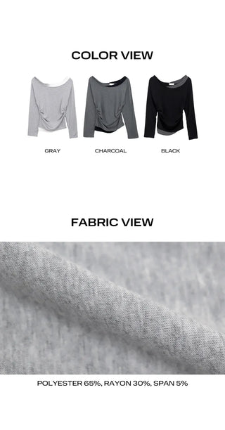 Elang Color Block Shirred One-Shoulder Long Sleeve T-shirt
