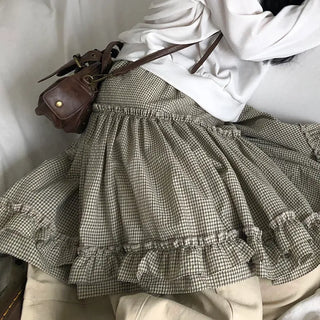Bran Double Frill Check Midi Skirt