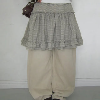 Bran Double Frill Check Midi Skirt
