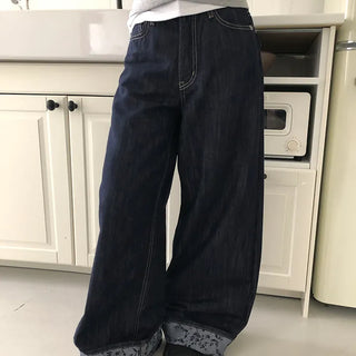 Zakan Flower Roll-up Wide Denim Pants