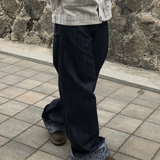 Zakan Flower Roll-up Wide Denim Pants