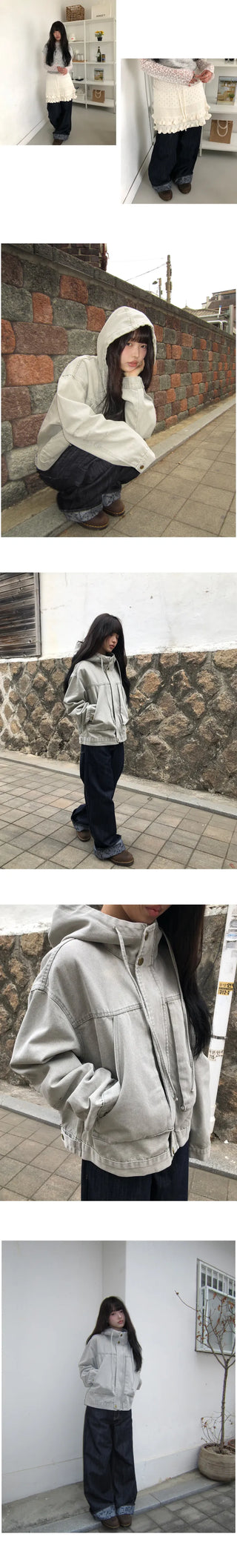 Zakan Flower Roll-up Wide Denim Pants