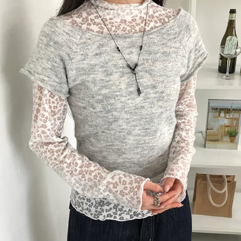 Nayu Flower Lace Turtleneck Long Sleeve T-shirt