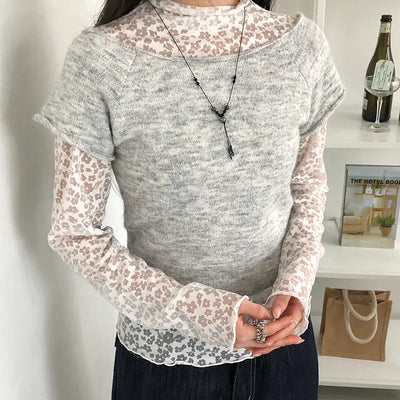Nayu Flower Lace Turtleneck Long Sleeve T-shirt