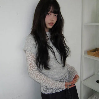 Nayu Flower Lace Turtleneck Long Sleeve T-shirt