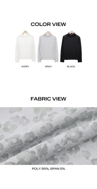 Nayu Flower Lace Turtleneck Long Sleeve T-shirt