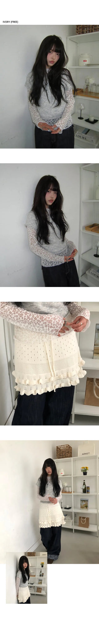 Nayu Flower Lace Turtleneck Long Sleeve T-shirt