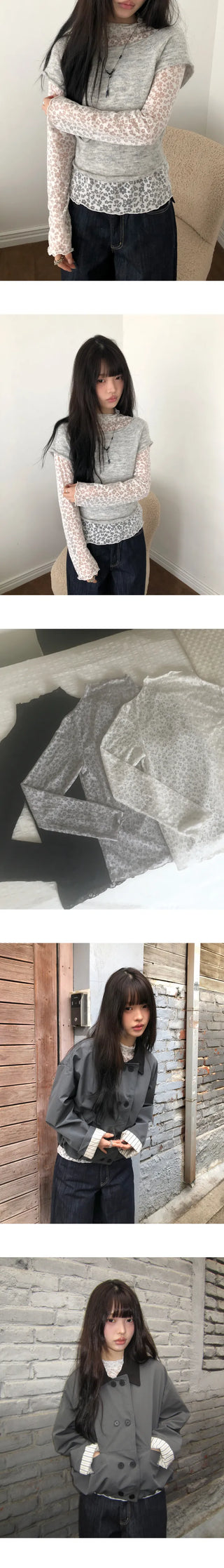 Nayu Flower Lace Turtleneck Long Sleeve T-shirt