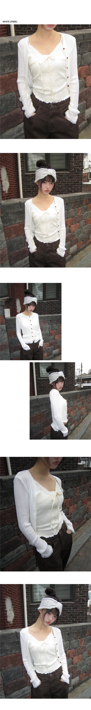 Dabu Lace Button Ribbed Cardigan