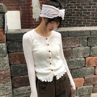 Dabu Lace Button Ribbed Cardigan