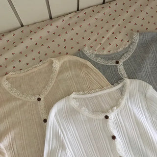 Dabu Lace Button Ribbed Cardigan