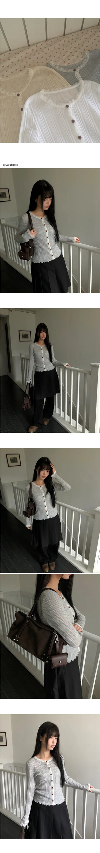 Dabu Lace Button Ribbed Cardigan