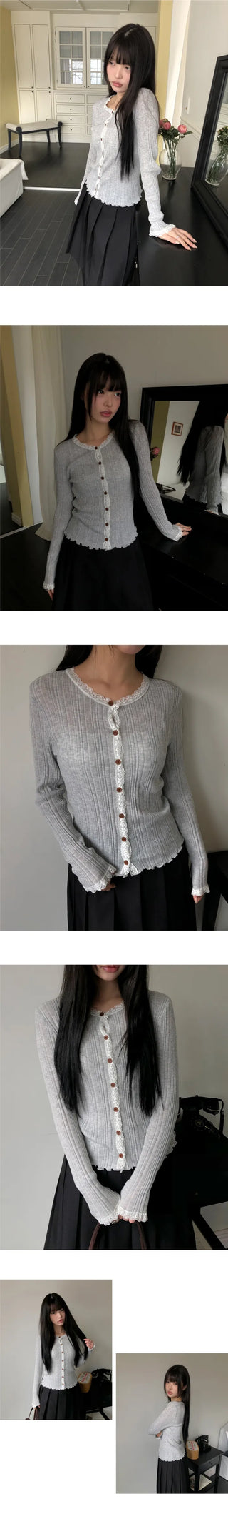 Dabu Lace Button Ribbed Cardigan