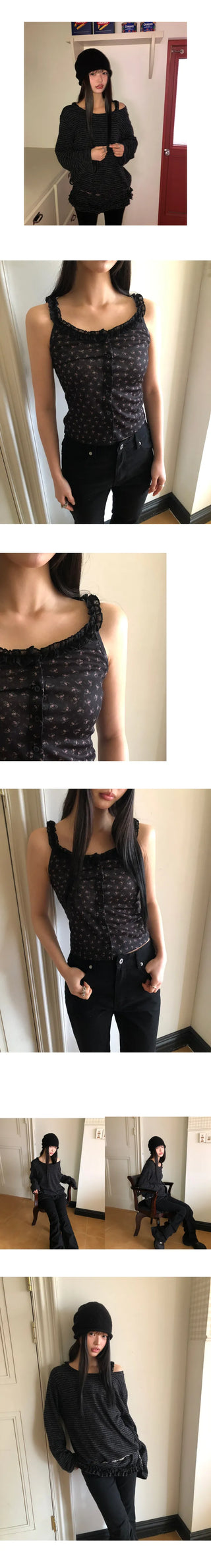 Hiyun Flower Frill Sleeveless Top