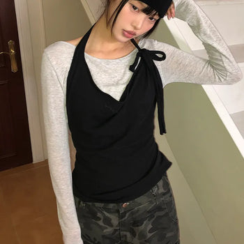 Anew Lip Neck Layered Long Sleeve T-shirt