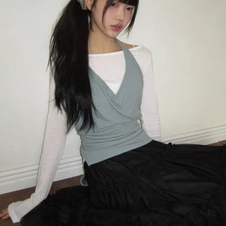 Anew Lip Neck Layered Long Sleeve T-shirt