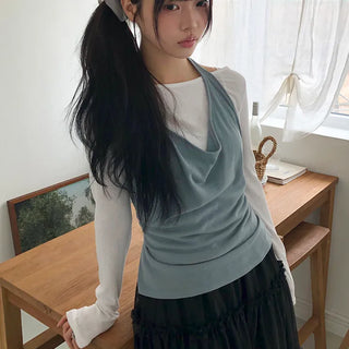 Anew Lip Neck Layered Long Sleeve T-shirt
