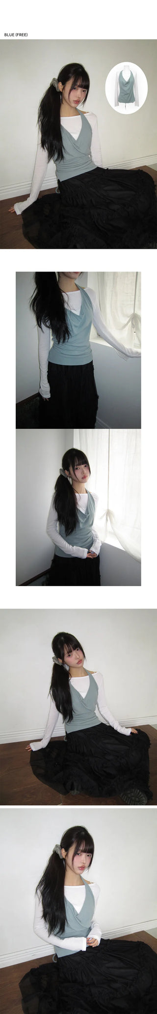 Anew Lip Neck Layered Long Sleeve T-shirt