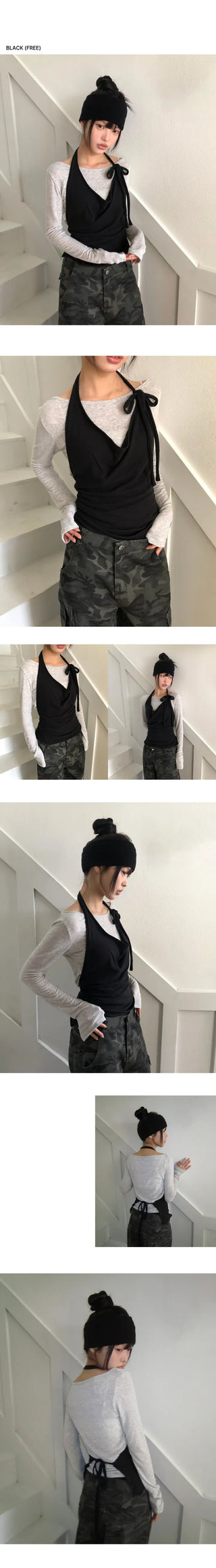 Anew Lip Neck Layered Long Sleeve T-shirt