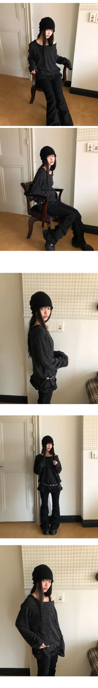 Herin Striped Frill Long Sleeve T-shirt