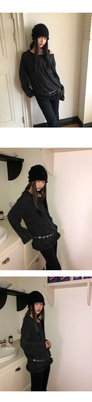 Herin Striped Frill Long Sleeve T-shirt