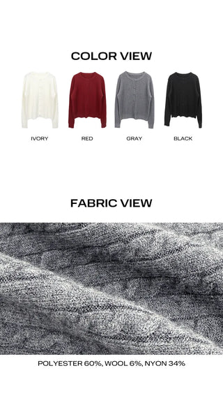 Korun Button Knit Long Sleeve Round Neck Cardigan